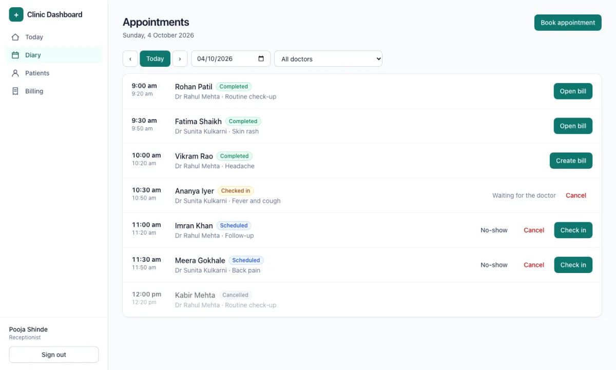 Clinic Management Dashboard — Web App case study