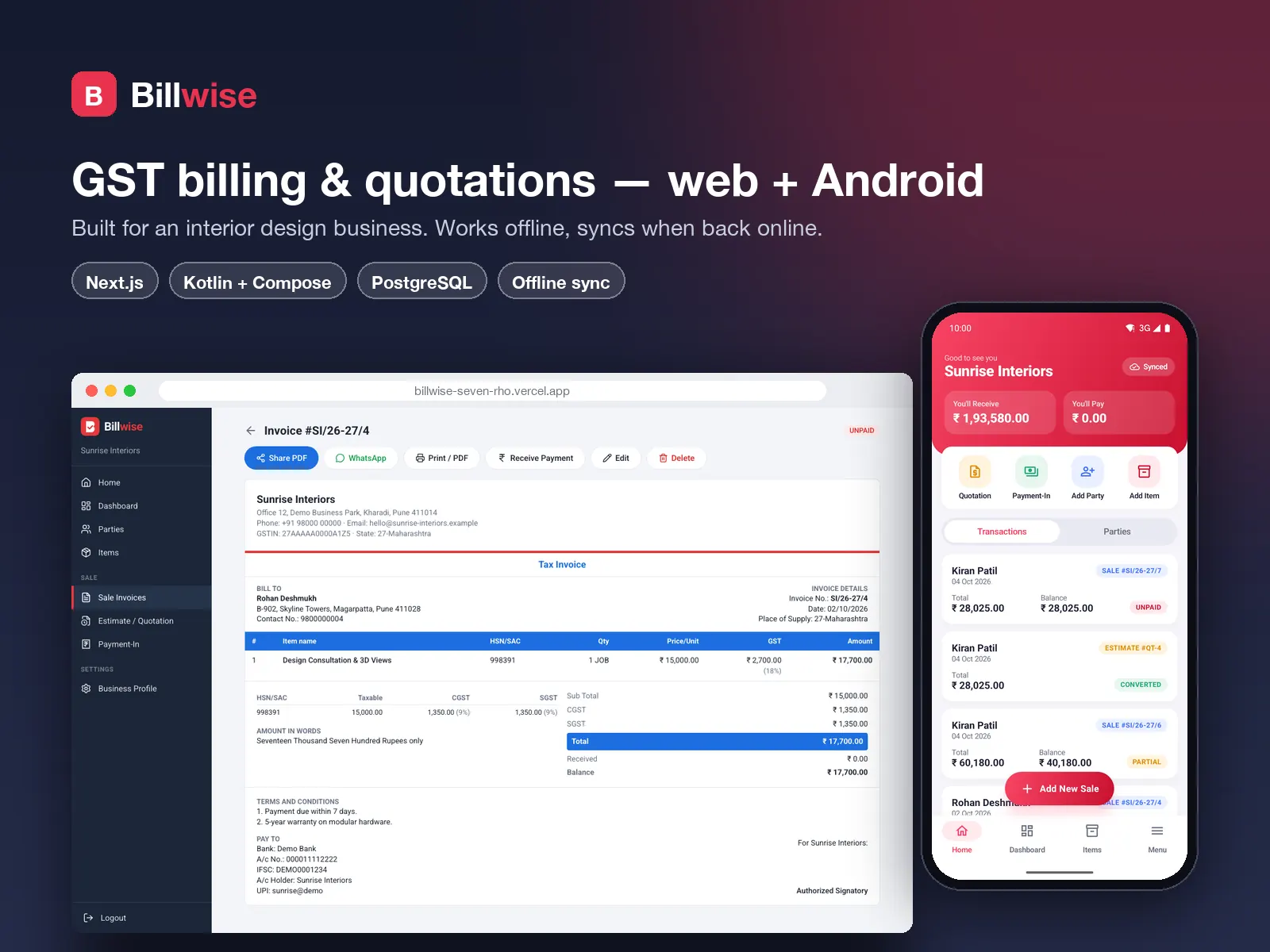 Billwise — GST Billing & Quotation App — Web & Mobile App case study