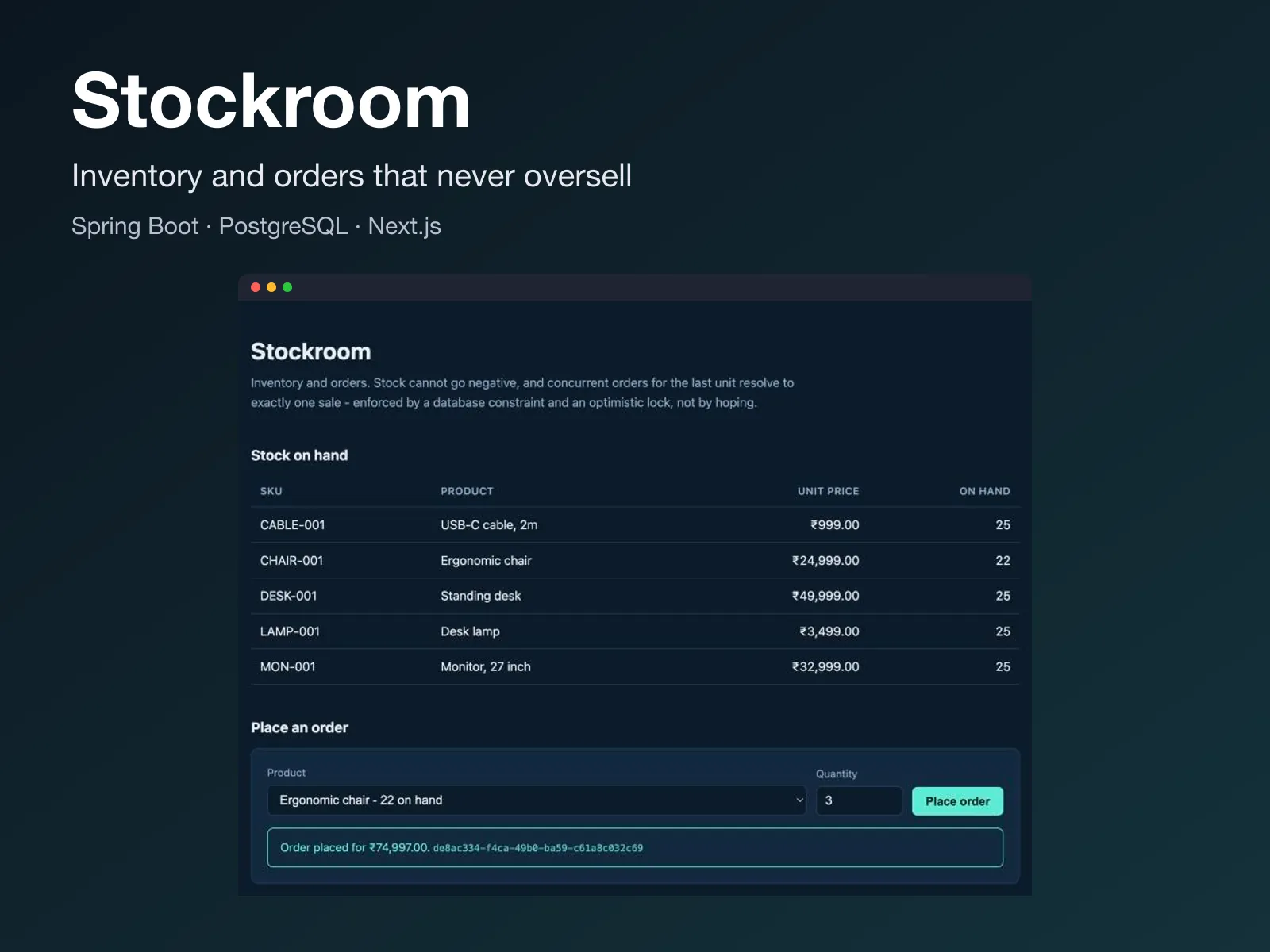 Stockroom — Inventory and Orders Under Load — Web App case study